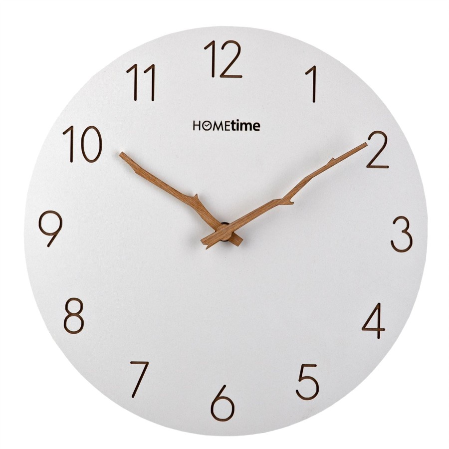 Homewares Hometime | Hometime Round White Wooden 30Cm Wall Clock With Wooden Hands