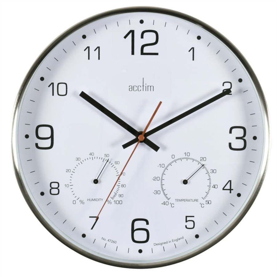 Homewares Acctim | Acctim Komfort Brushed Steel Silent 30.5Cm Wall Clock