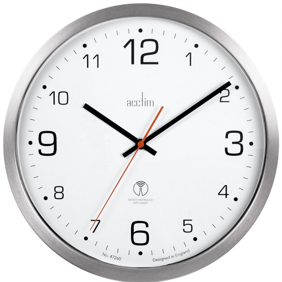 Homewares Acctim | Acctim Atomik Titanium White Radio Controlled 30Cm Wall Clock