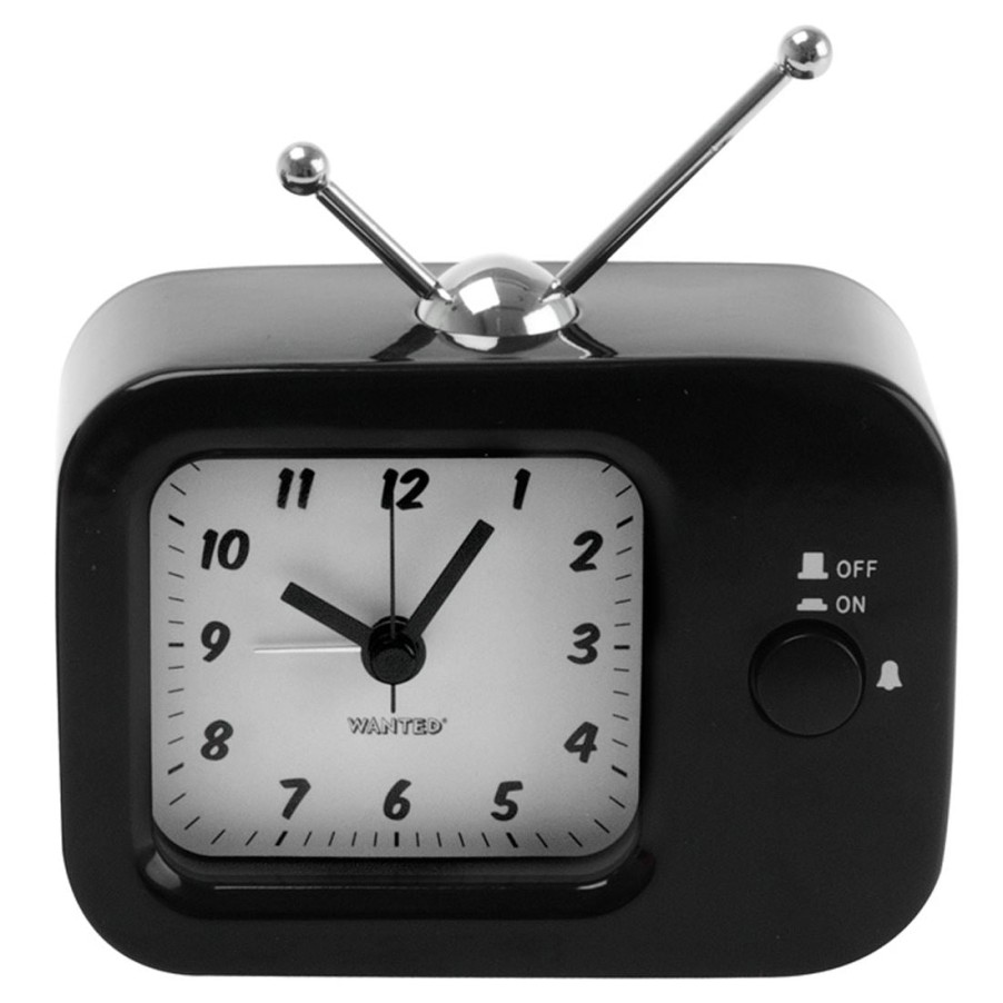 Homewares Silly Gifts | Silly Gifts Retro Style Television / Tv Black Metal Alarm Clock