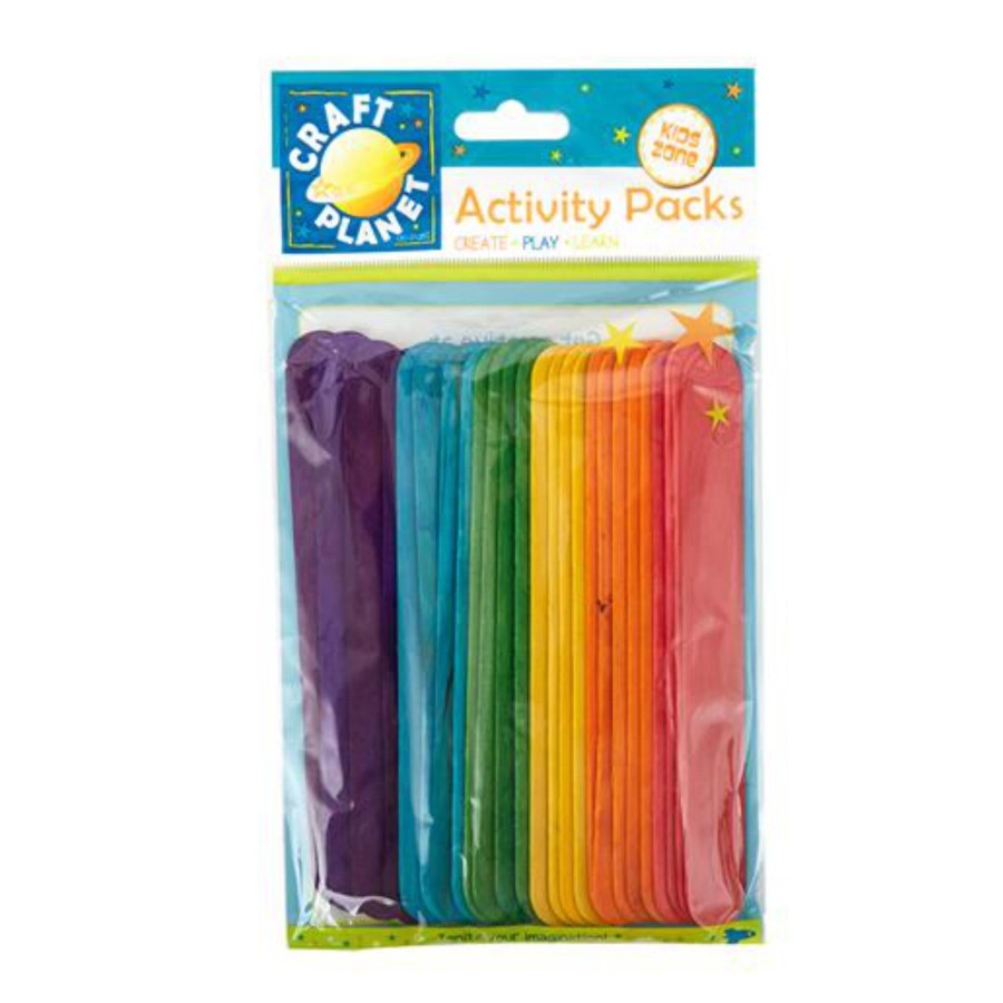 Gifts Craft Planet | Craft Planet Pack Of 25 Assorted Colours Xl Lollipop Sticks