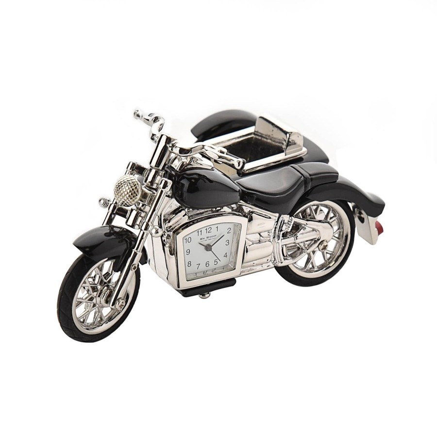 Homewares Wm. Widdop | Wm. Widdop Motorbike & Side Car Black Minature Clock