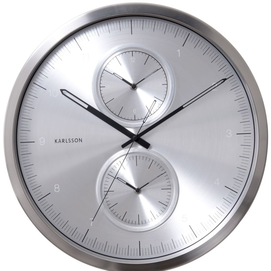 Homewares Karlsson | Karlsson 60Cm Multiple Time Brushed Aluminium Wall Clock