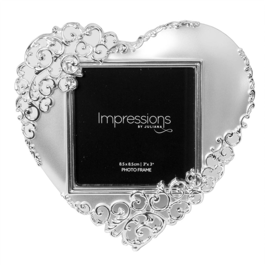 Homewares Impressions | Impressions Silver Plated Ornate Heart 3" X 3" Photo Frame