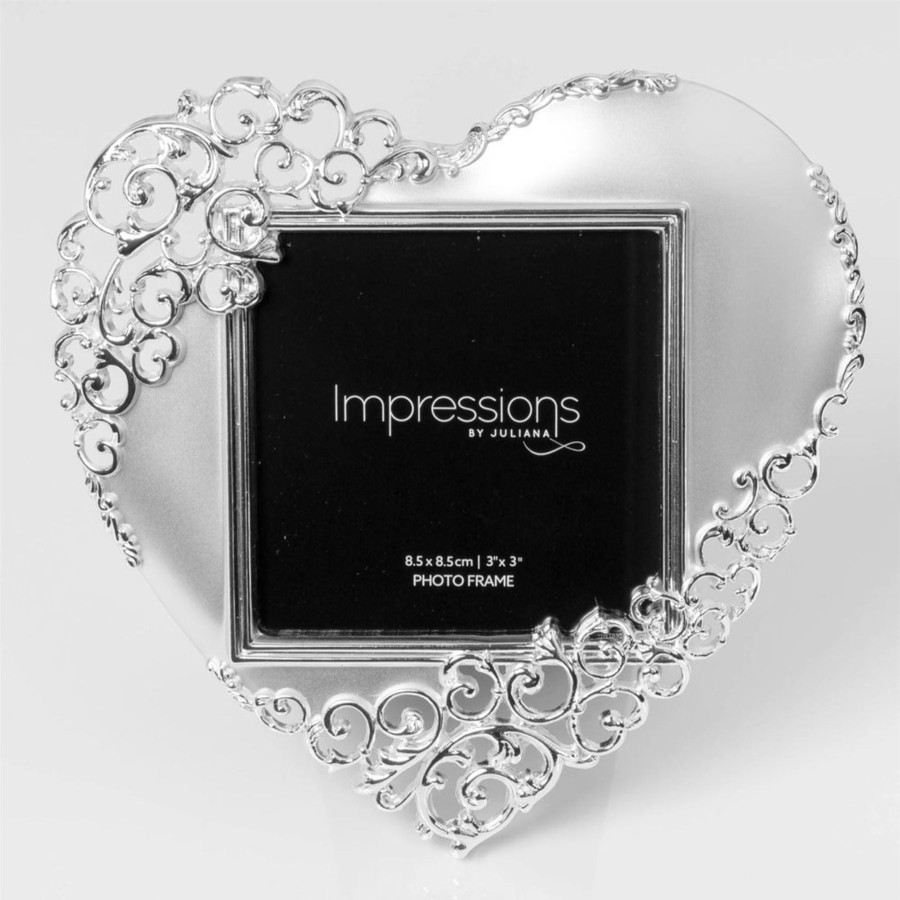 Homewares Impressions | Impressions Silver Plated Ornate Heart 3" X 3" Photo Frame